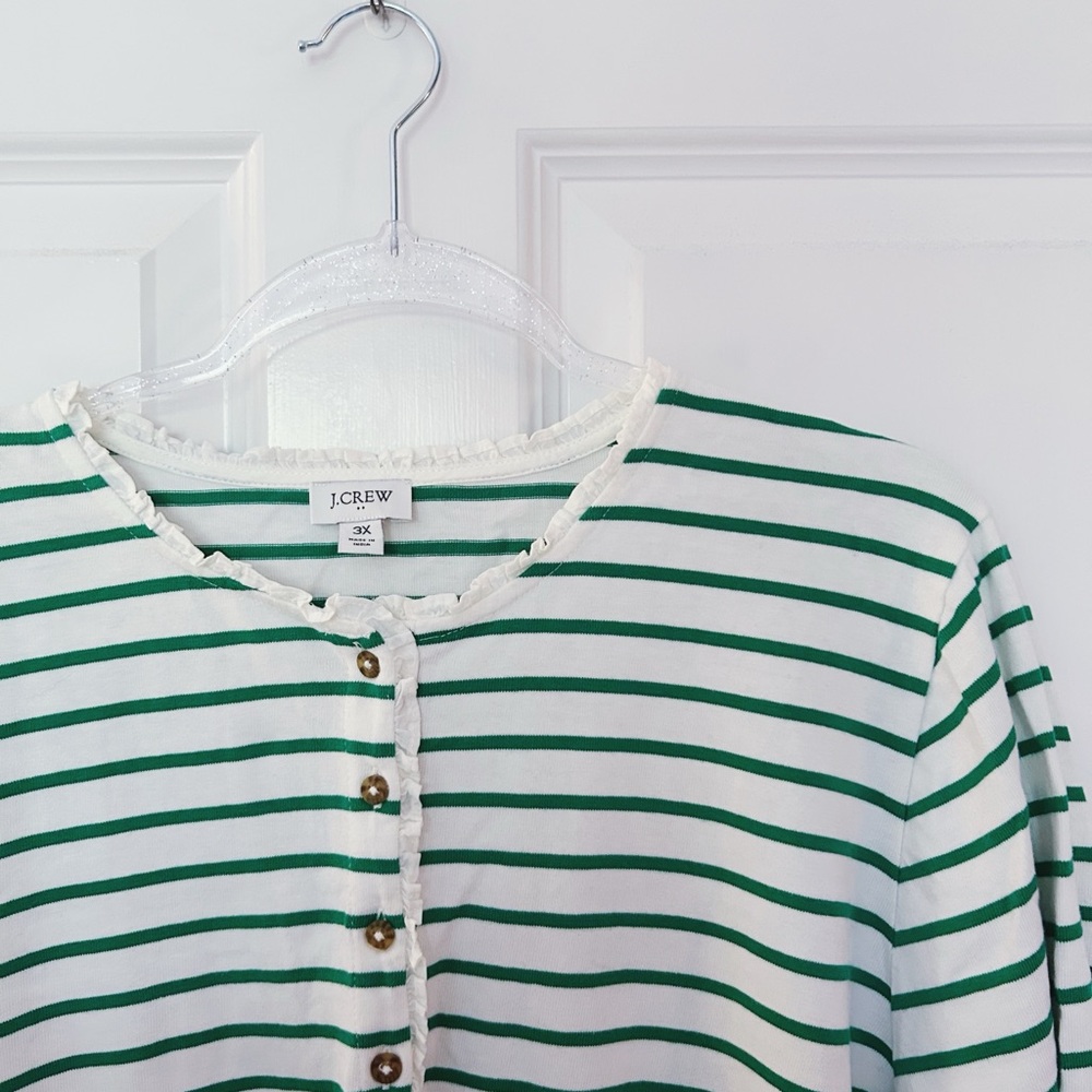 J. Crew Green and White Striped Button-Up Shirt